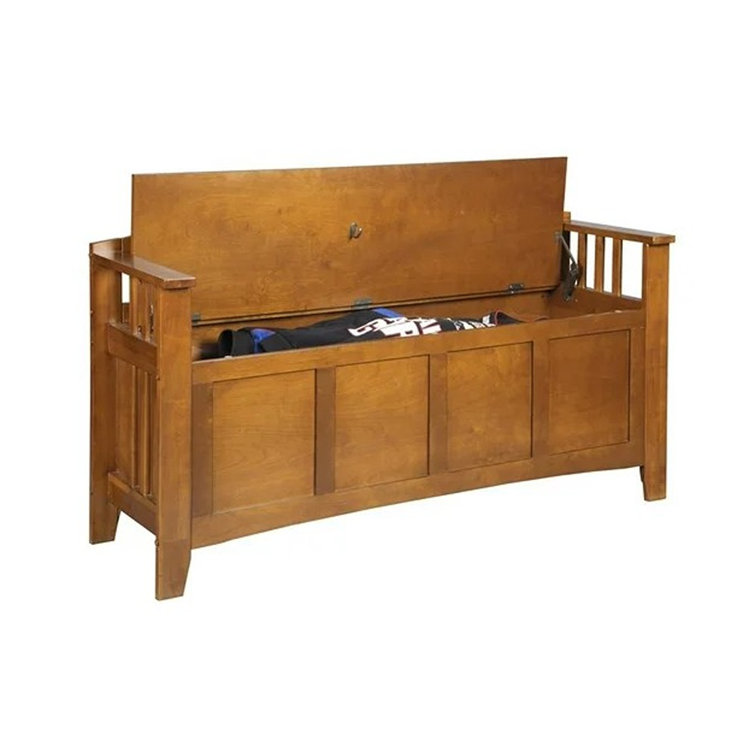 Transitional Medium Brown Wood Veneer Gun Concealment Bench with Storage