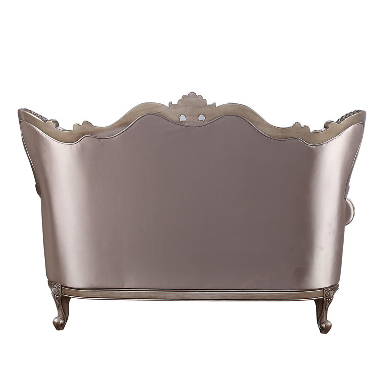 Jayceon Champagne Floral Upholstered Loveseat with Wooden Frame
