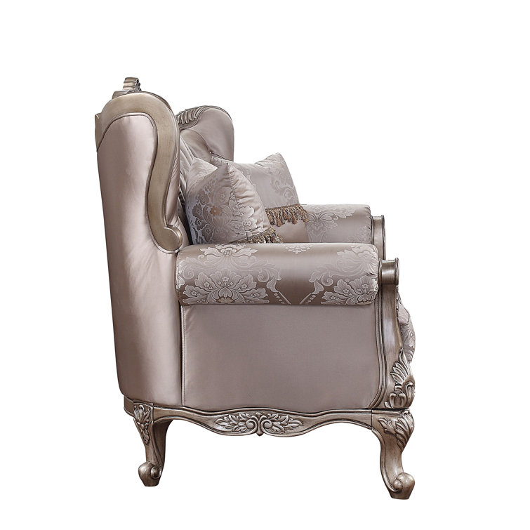 Jayceon Champagne Floral Upholstered Loveseat with Wooden Frame
