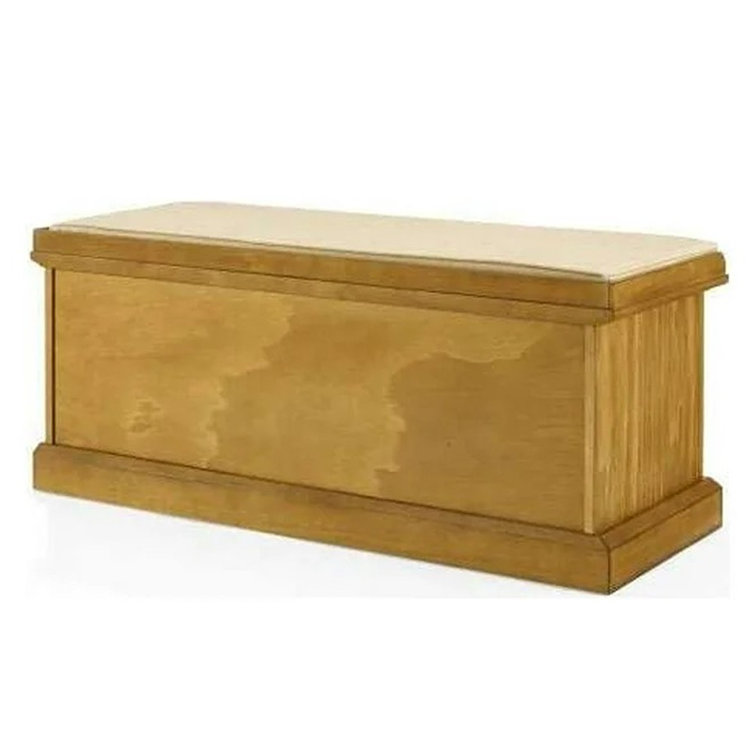 Brennan Natural Wood Entryway Bench with Upholstered Cushion and Storage Baskets