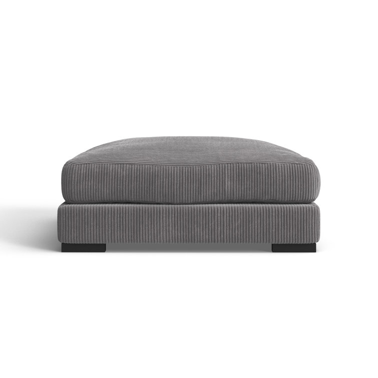 Gray Polyester Upholstered Ottoman with Solid Wood Frame