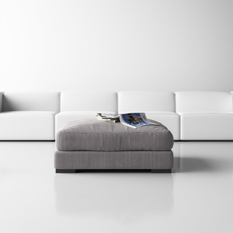 Gray Polyester Upholstered Ottoman with Solid Wood Frame