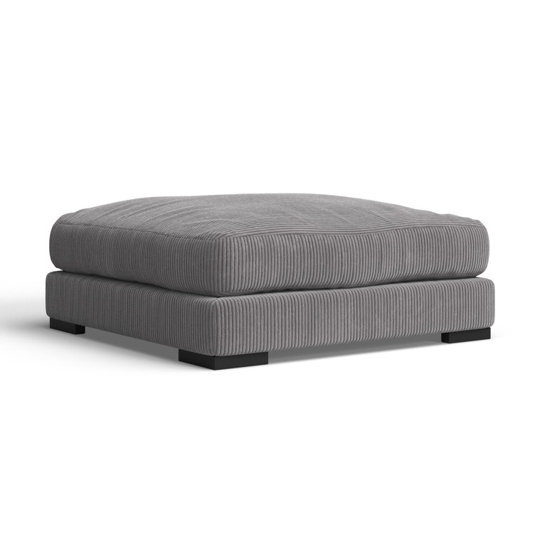 Gray Polyester Upholstered Ottoman with Solid Wood Frame