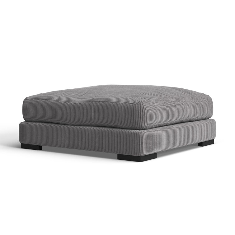 Gray Polyester Upholstered Ottoman with Solid Wood Frame
