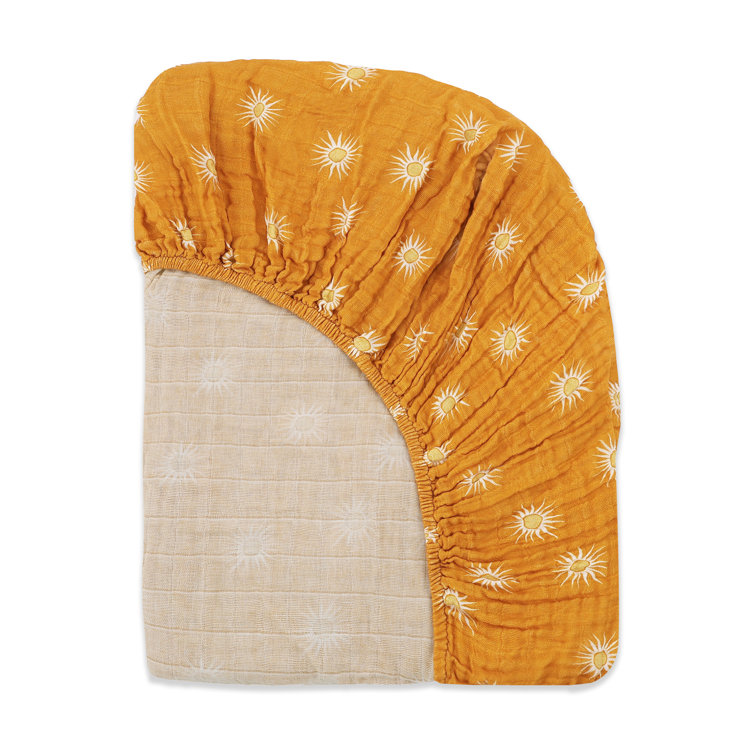 Golden Hour Organic Cotton Toddler Crib Sheet with Sunburst Pattern