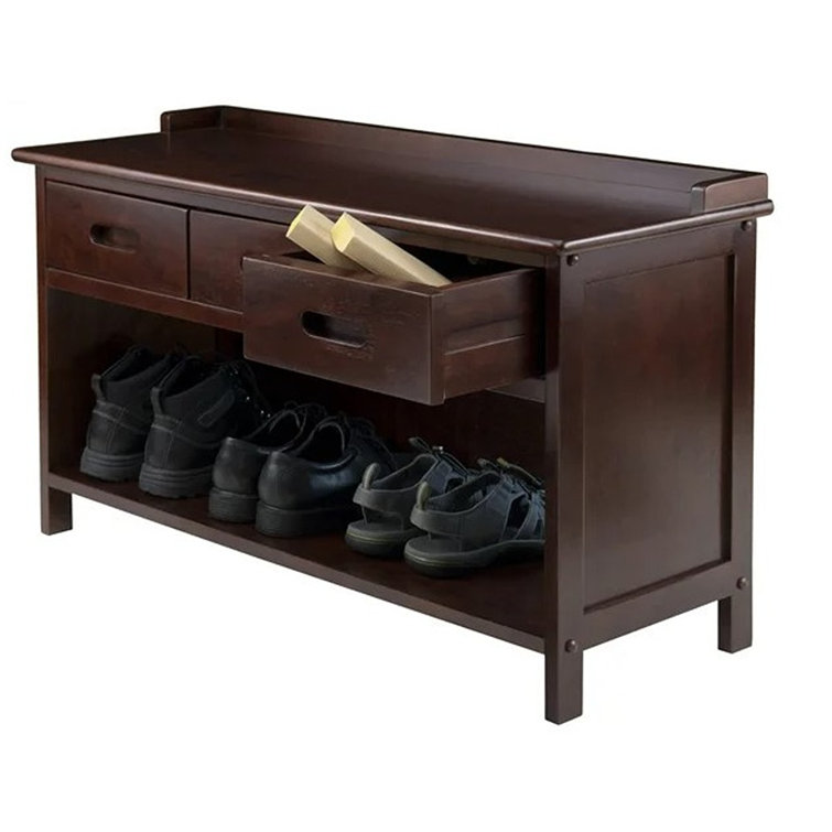 Adriana Transitional Walnut Storage Bench with Beige Baskets