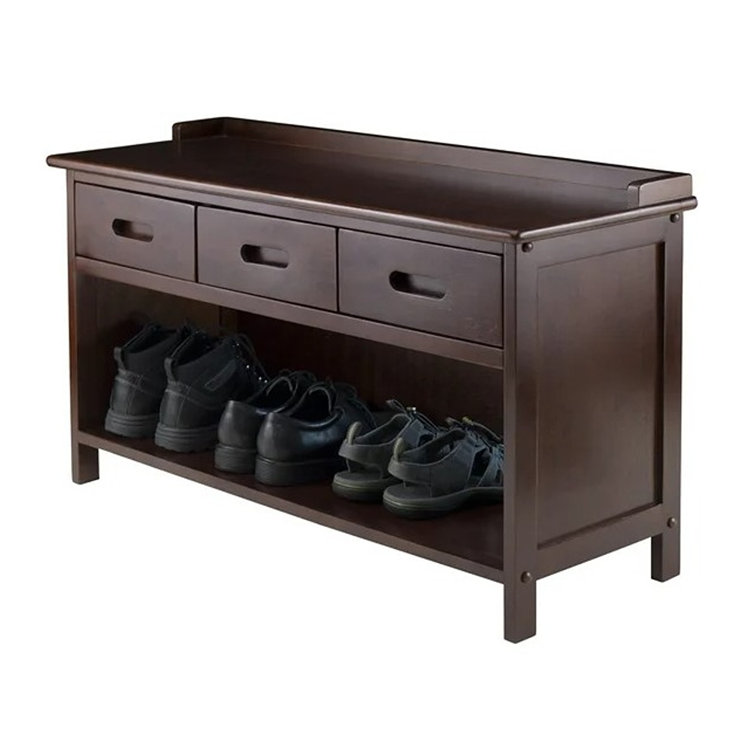 Adriana Transitional Walnut Storage Bench with Beige Baskets