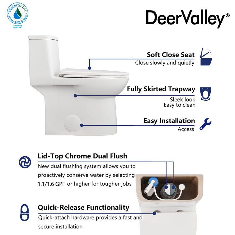 White Ceramic Elongated Dual Flush One-Piece Toilet