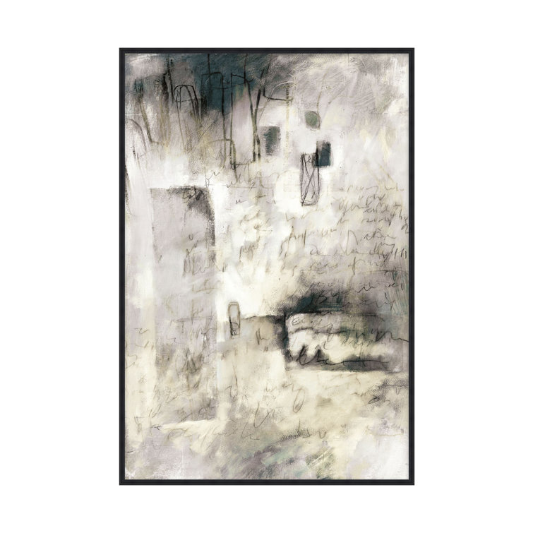 Hand-Embellished Abstract Collage Canvas Print with Black Frame