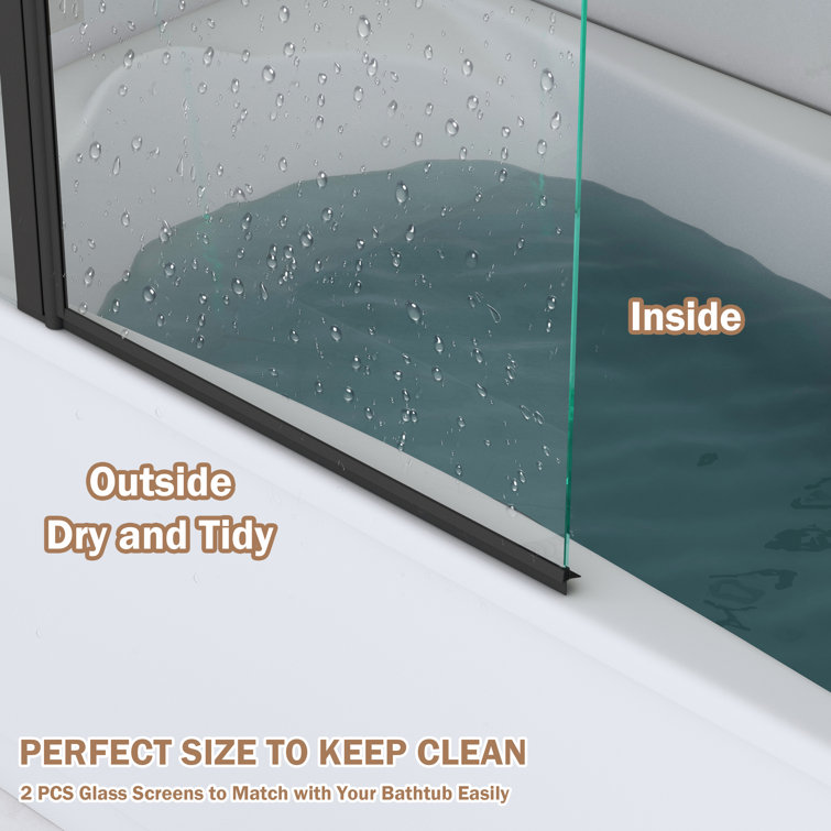 Matte Black Frameless Hinged Tub Door with Clear Tempered Glass
