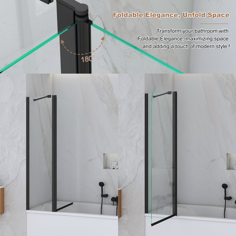 Matte Black Frameless Hinged Tub Door with Clear Tempered Glass
