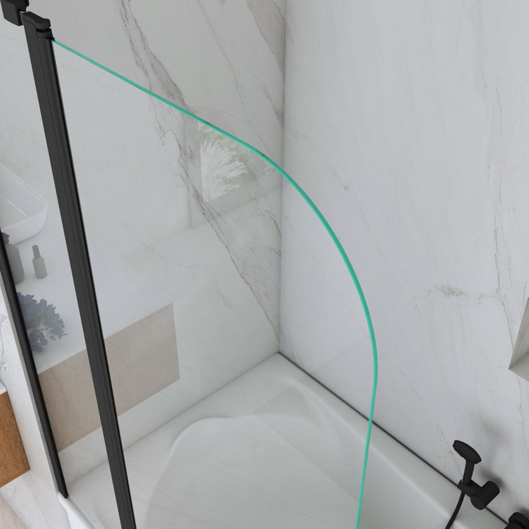 Matte Black Frameless Hinged Tub Door with Clear Tempered Glass