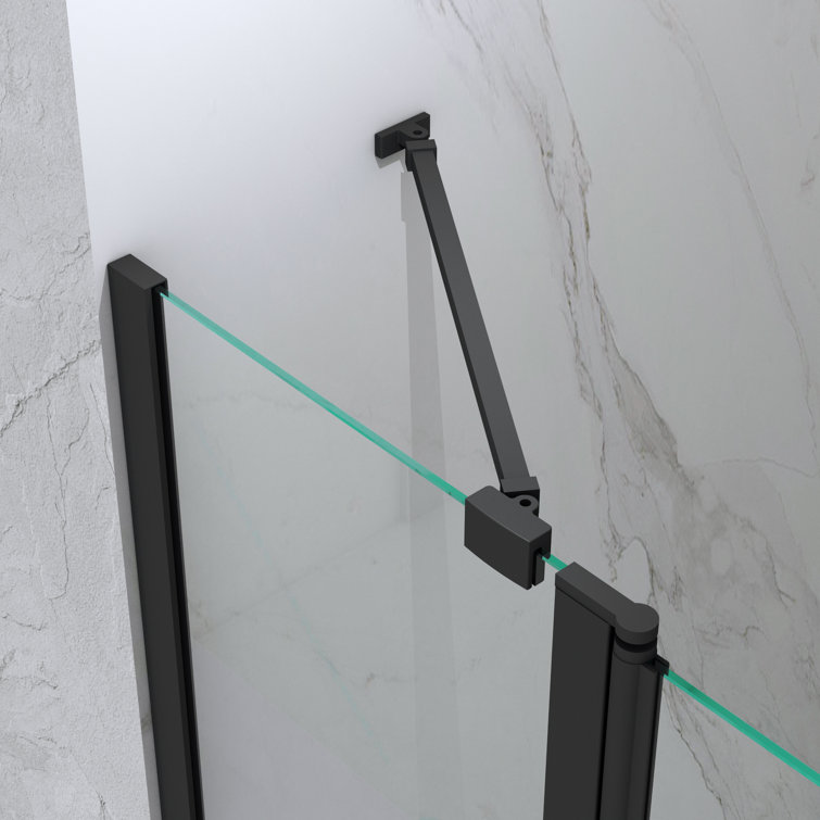 Matte Black Frameless Hinged Tub Door with Clear Tempered Glass