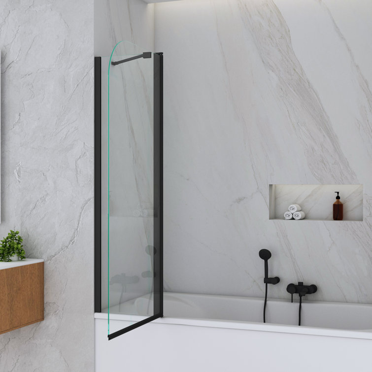 Matte Black Frameless Hinged Tub Door with Clear Tempered Glass
