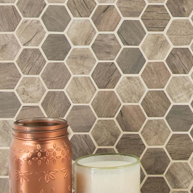 Driftwood Hexagon Matte Glass Wood Look Mosaic Tile
