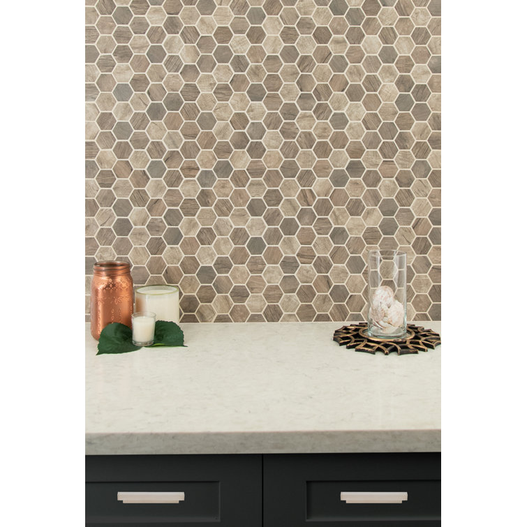 Driftwood Hexagon Matte Glass Wood Look Mosaic Tile