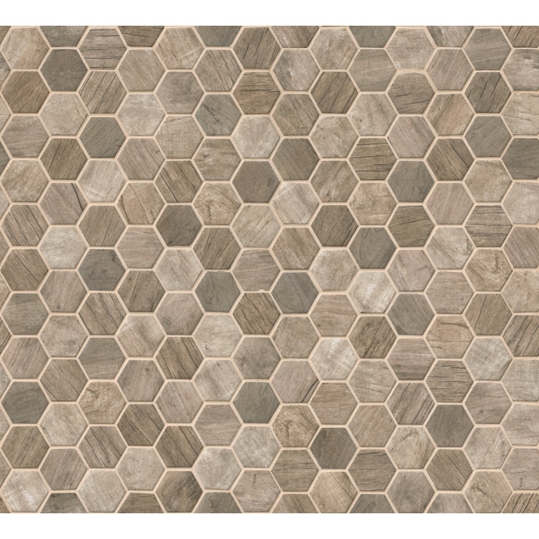 Driftwood Hexagon Matte Glass Wood Look Mosaic Tile