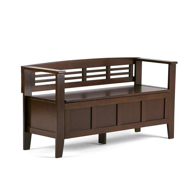Adams Medium Brown Pinewood Storage Bench with Cut Out Back