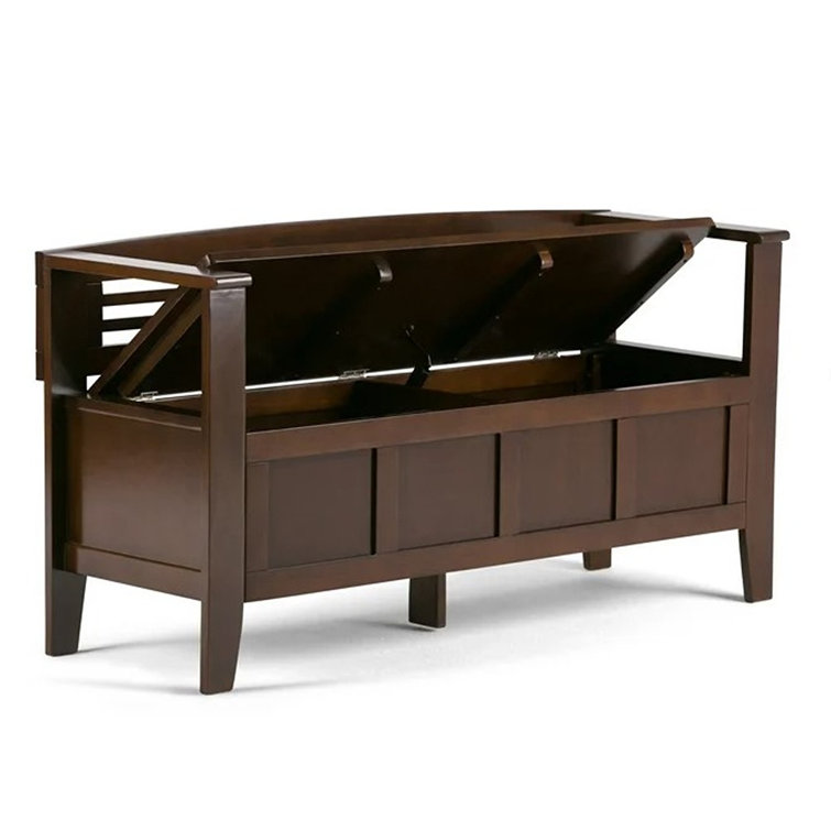 Adams Medium Brown Pinewood Storage Bench with Cut Out Back