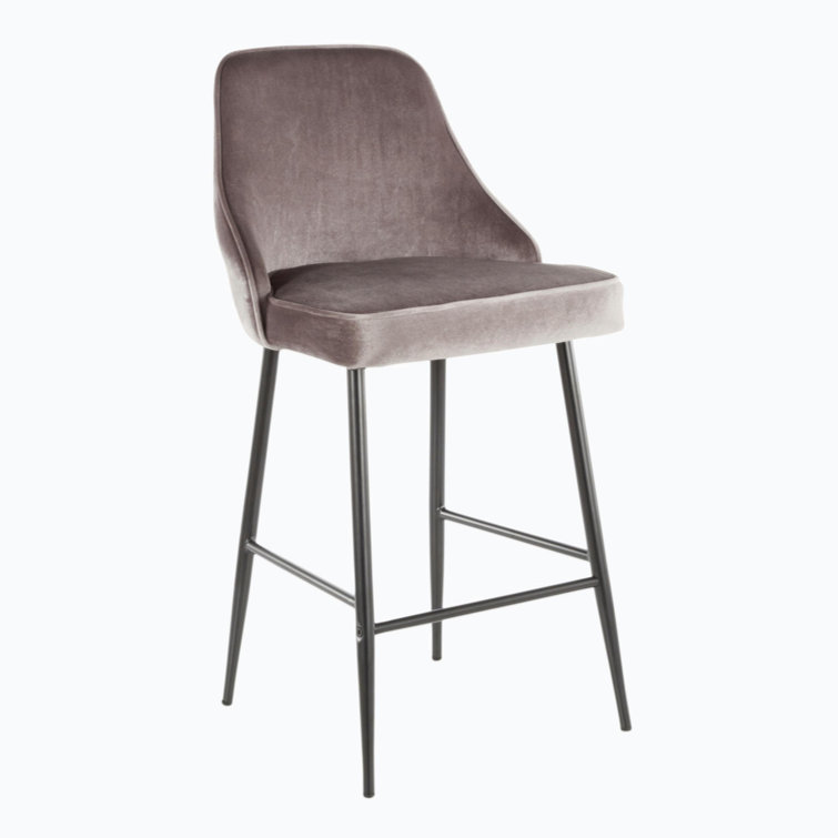 Silver Velvet and Chrome Metal Contemporary Counter Stools, Set of 2