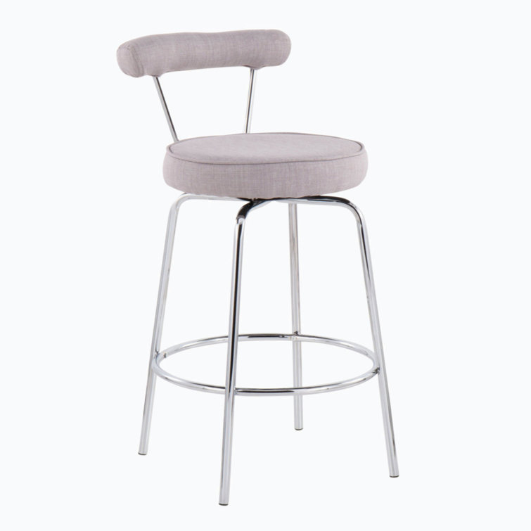 Contemporary Chrome 20" Swivel Counter Stool in Light Grey