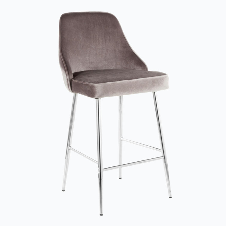 Marcel Silver Velvet and Chrome Contemporary Counter Stools - Set of 2