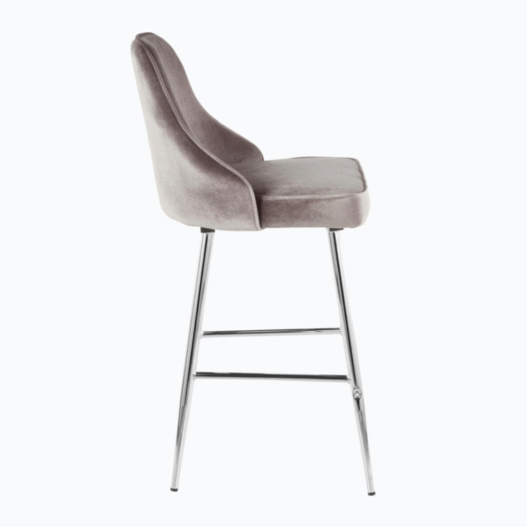 Marcel Silver Velvet and Chrome Contemporary Counter Stools - Set of 2