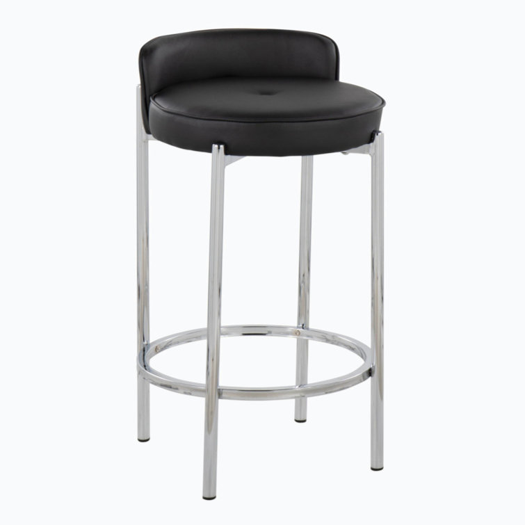 Chloe Luxe Black Leather 29'' Bar Stool with Gold Metal Base