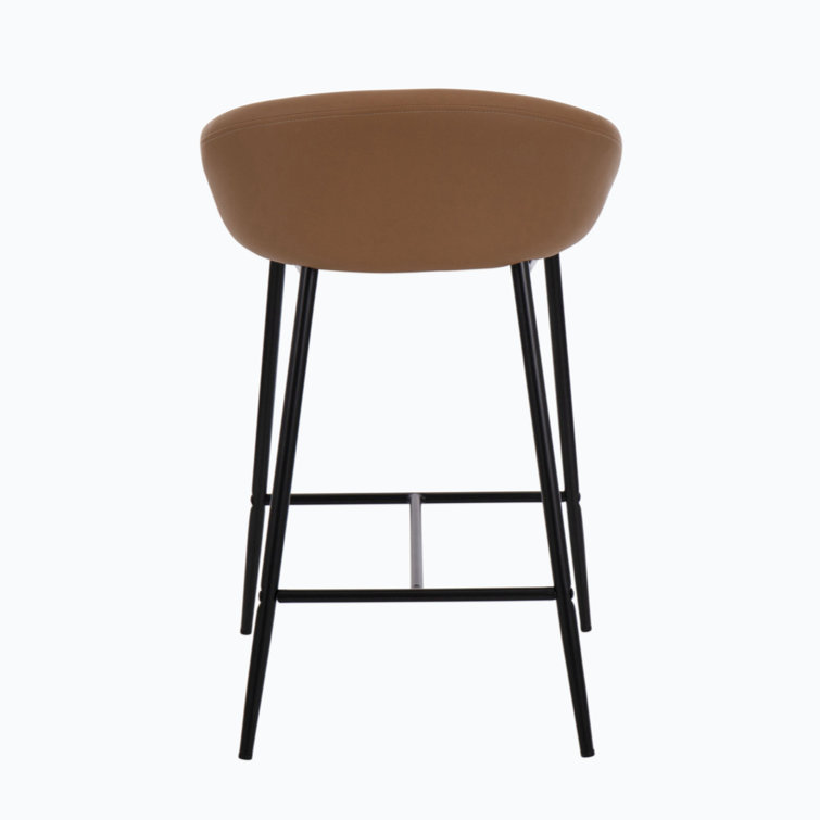 Camel Faux Leather Counter Stools with Black Metal Frame, Set of 2