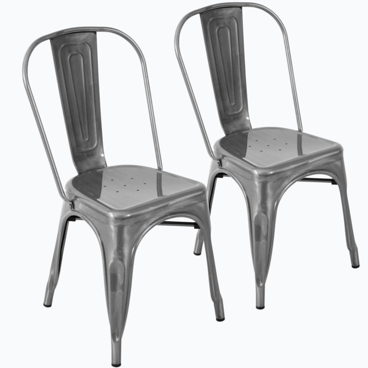 Mid-Century Modern Brushed Silver Metal Side Chair