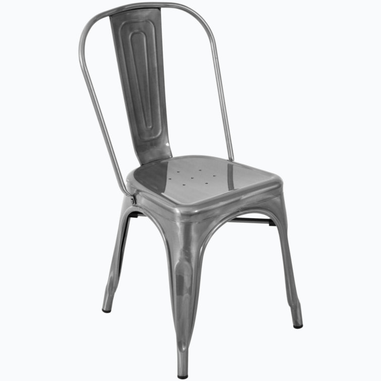 Mid-Century Modern Brushed Silver Metal Side Chair