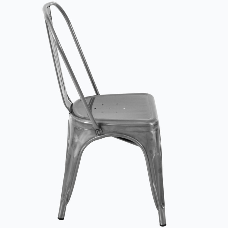 Mid-Century Modern Brushed Silver Metal Side Chair