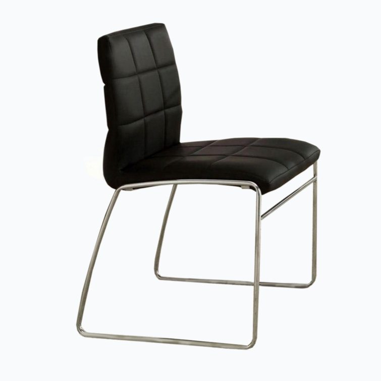 Modern Black Faux Leather Side Chair with Chrome Legs