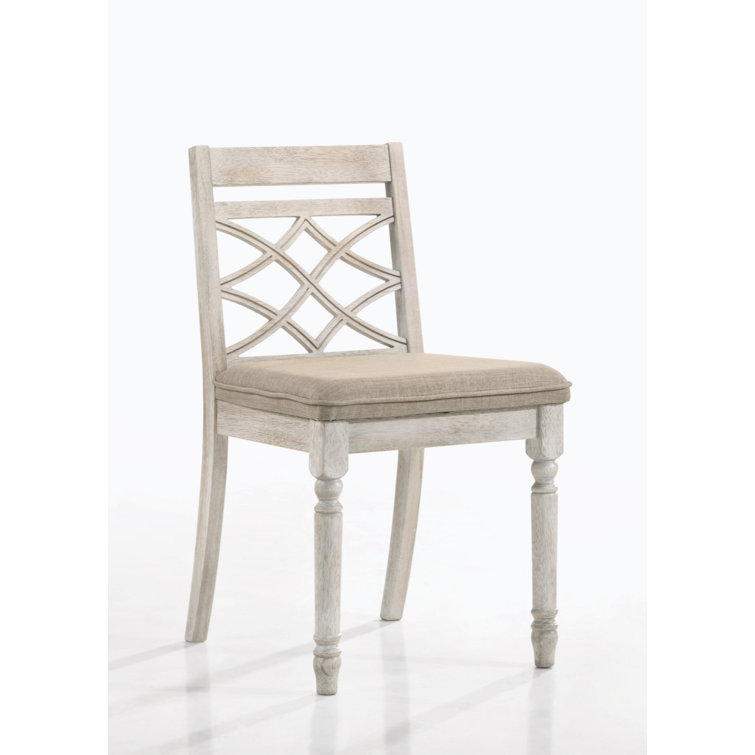 Cillin Antique White Upholstered Cross Back Side Chair Set