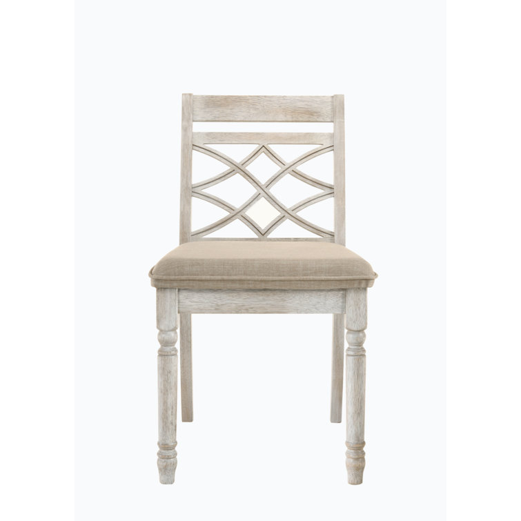 Cillin Antique White Upholstered Cross Back Side Chair Set