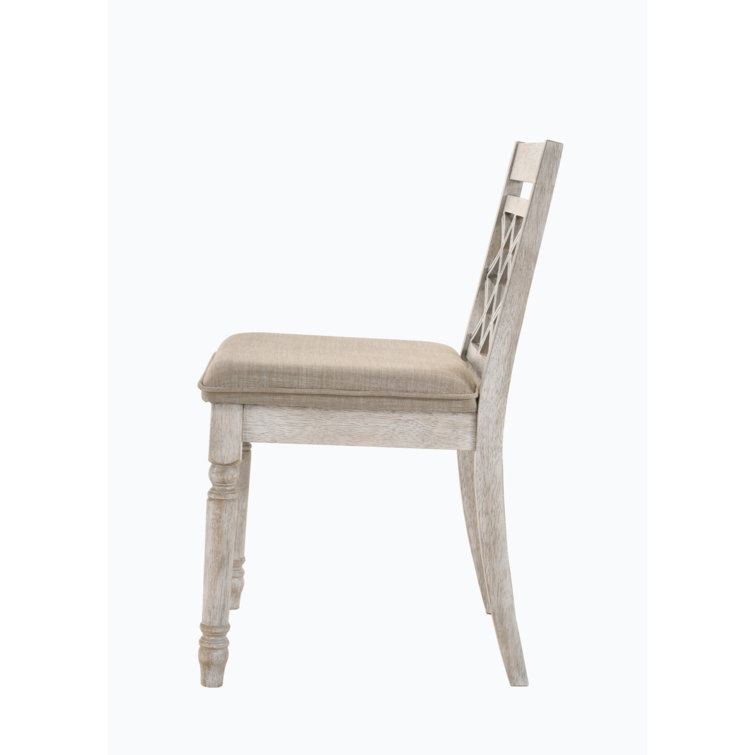 Cillin Antique White Upholstered Cross Back Side Chair Set