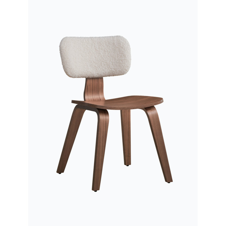 Casson White Velvet and Walnut Upholstered Side Chair