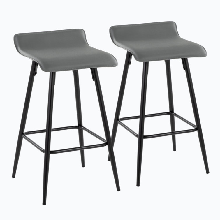 Ale 26" Black Steel and Grey Faux Leather Contemporary Counter Stool - Set of 2