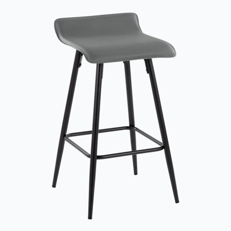 Ale 26" Black Steel and Grey Faux Leather Contemporary Counter Stool - Set of 2