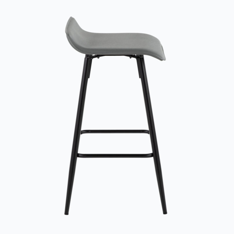 Ale 26" Black Steel and Grey Faux Leather Contemporary Counter Stool - Set of 2