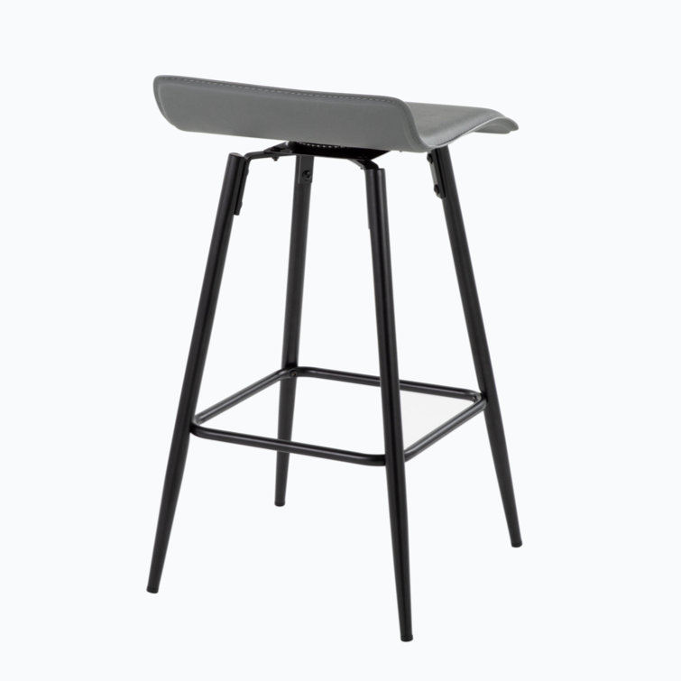 Ale 26" Black Steel and Grey Faux Leather Contemporary Counter Stool - Set of 2