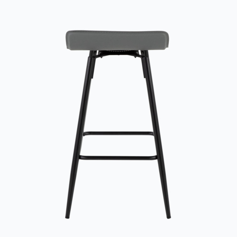 Ale 26" Black Steel and Grey Faux Leather Contemporary Counter Stool - Set of 2