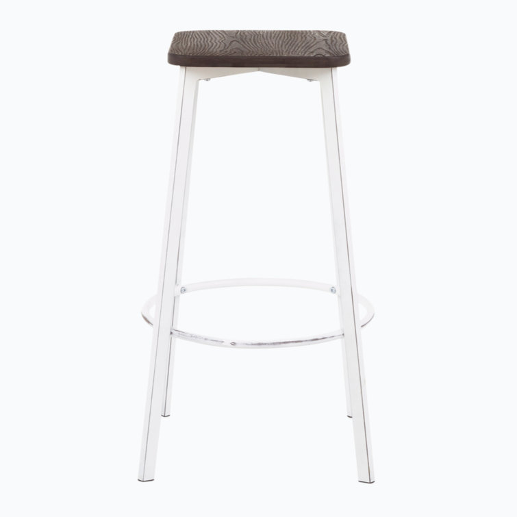 Vintage White & Espresso Industrial Backless Bar Stool