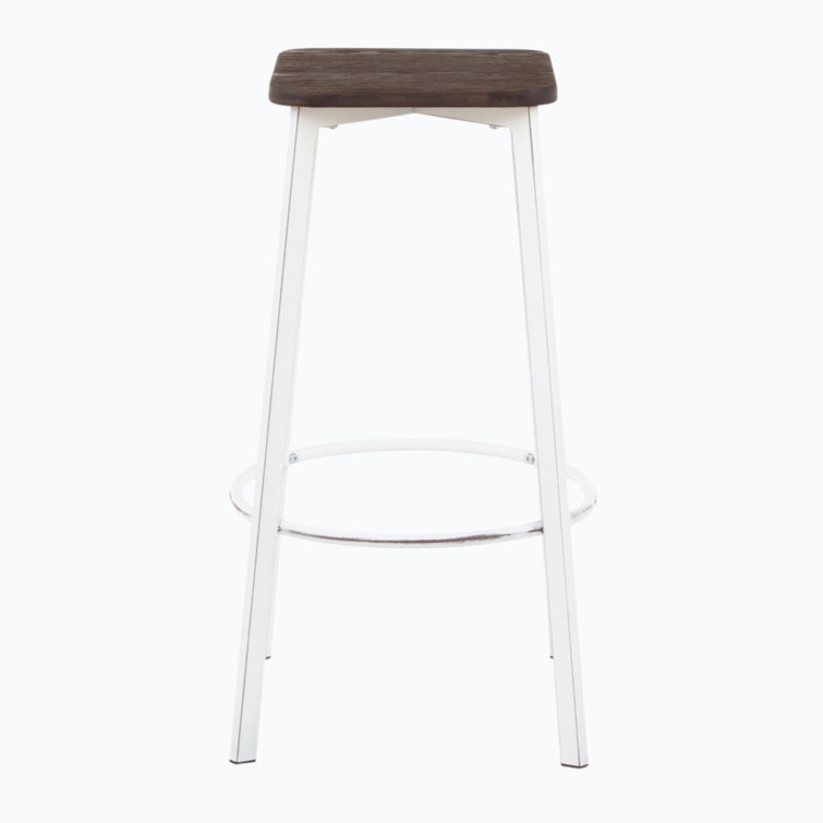 Vintage White & Espresso Industrial Backless Bar Stool