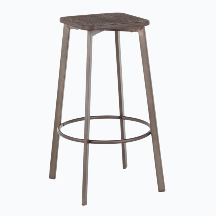 Clara Industrial Gray and Brown Metal Bar Stools, Set of 2