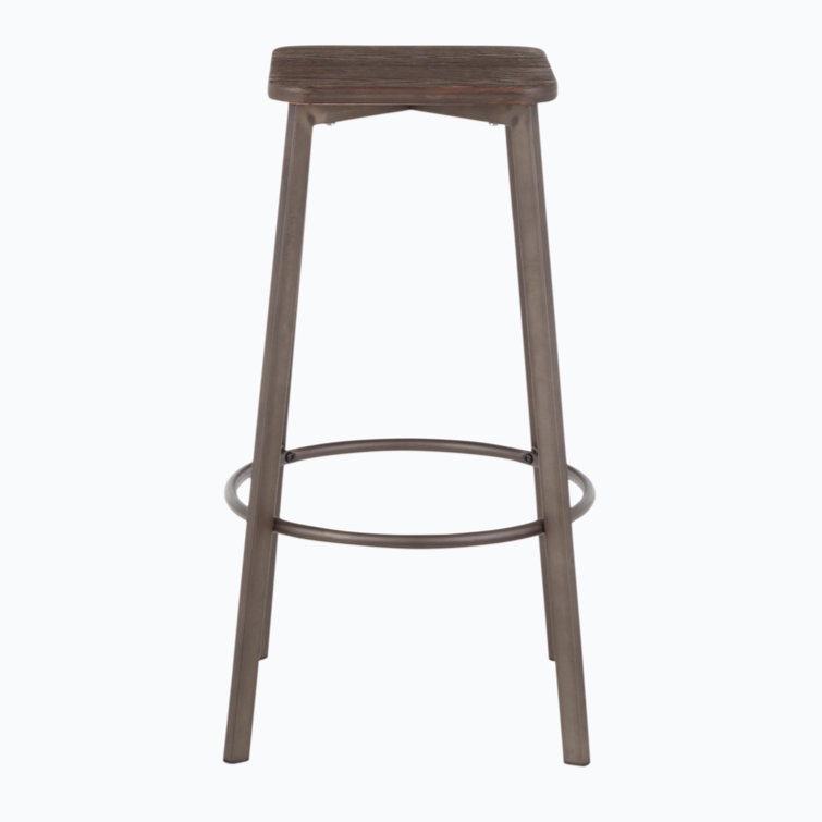Clara Industrial Gray and Brown Metal Bar Stools, Set of 2