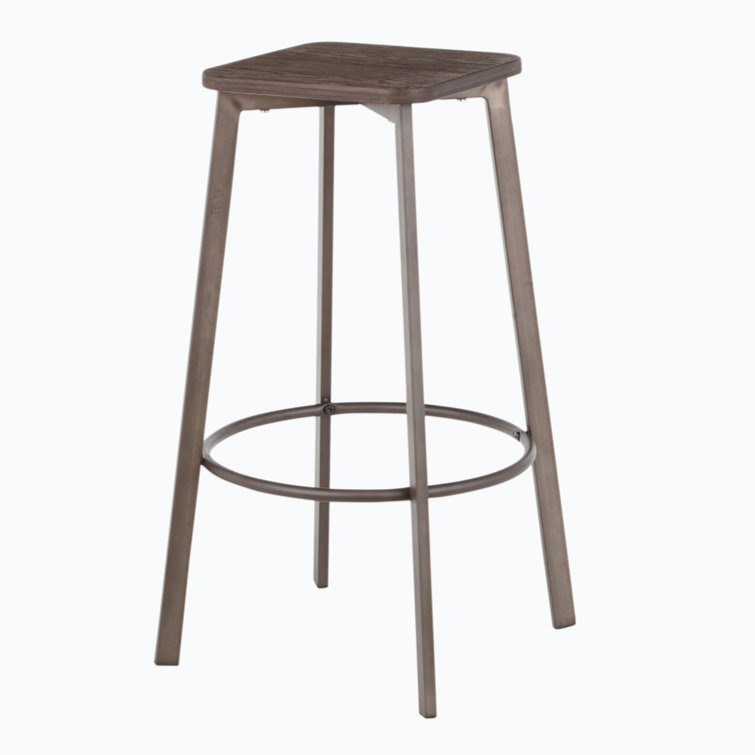 Clara Industrial Gray and Brown Metal Bar Stools, Set of 2
