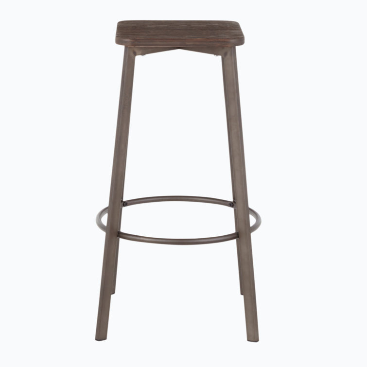 Clara Industrial Gray and Brown Metal Bar Stools, Set of 2