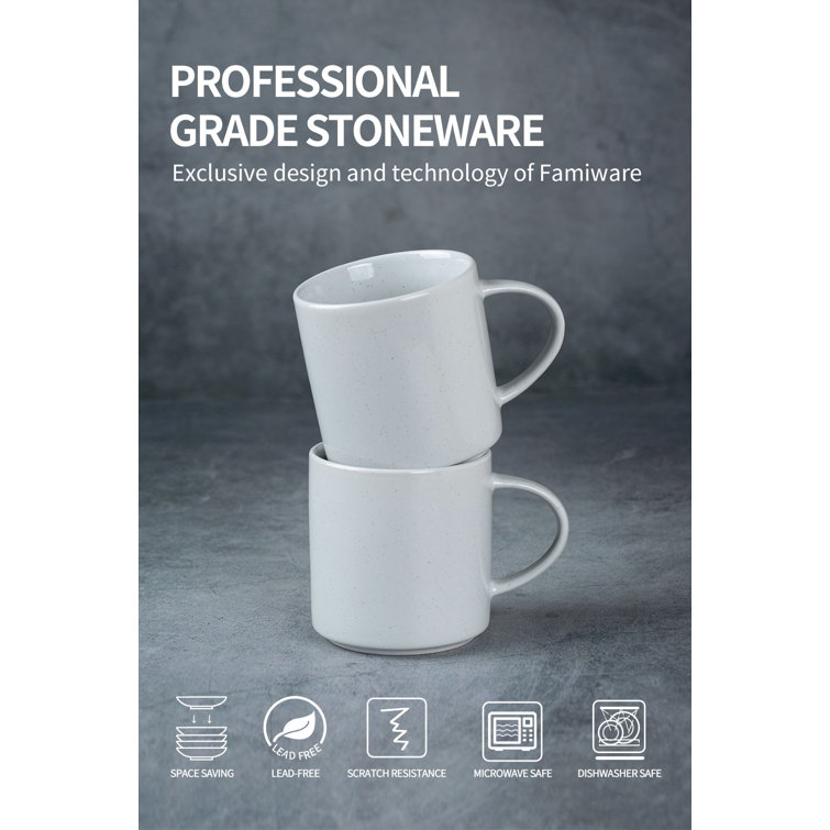 Light Gray Ceramic 14oz Coffee Mugs with Speckled Design, Set of 4