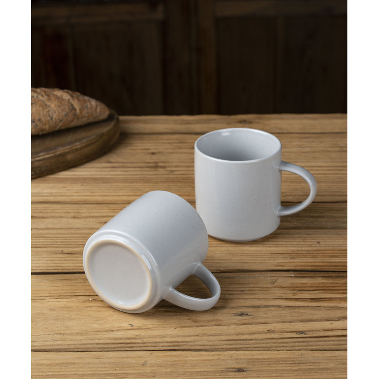Light Gray Ceramic 14oz Coffee Mugs with Speckled Design, Set of 4